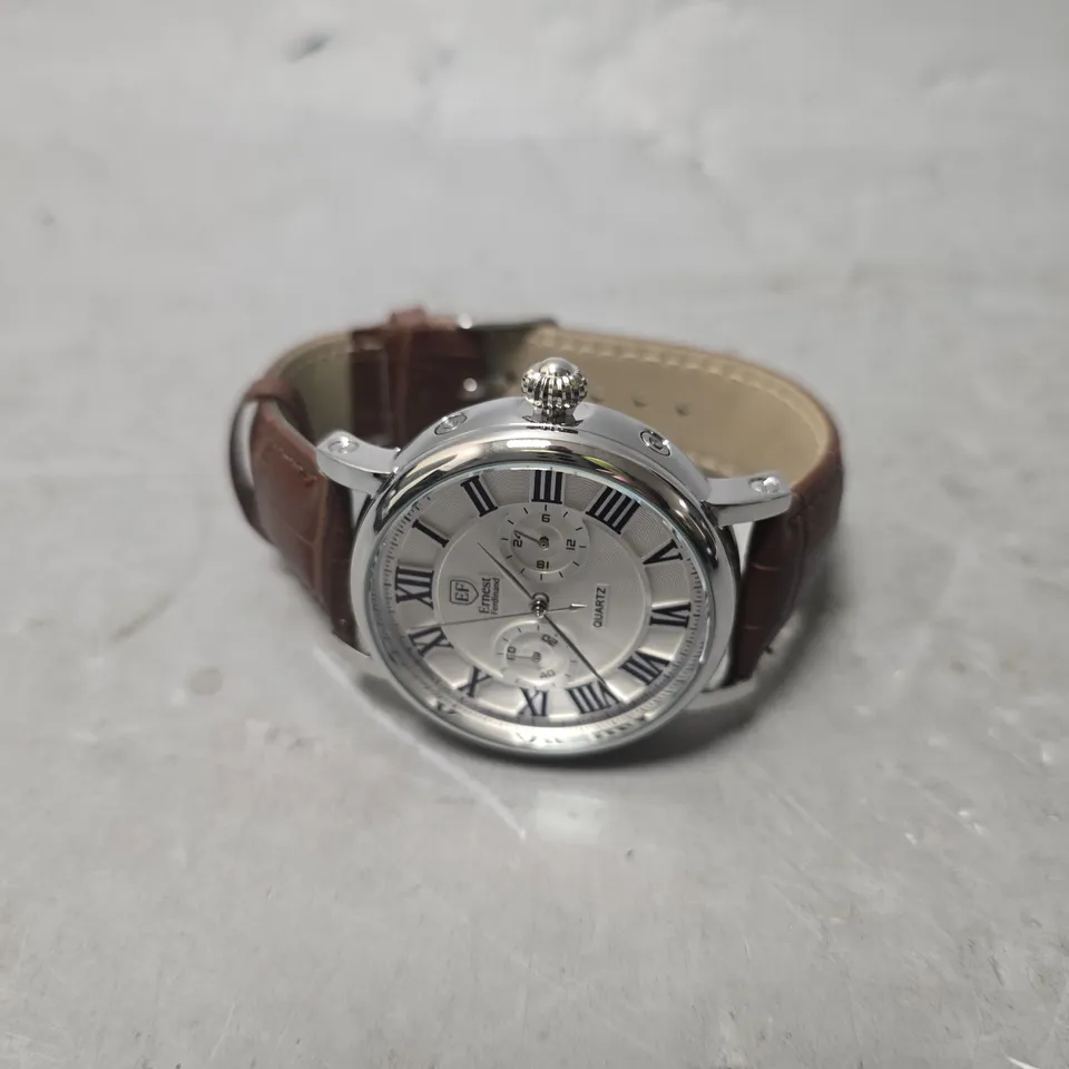 MENS ERNEST FERDINAND WATCH – FUNCTIONING SUB DIALS – LEATHER STRAP 