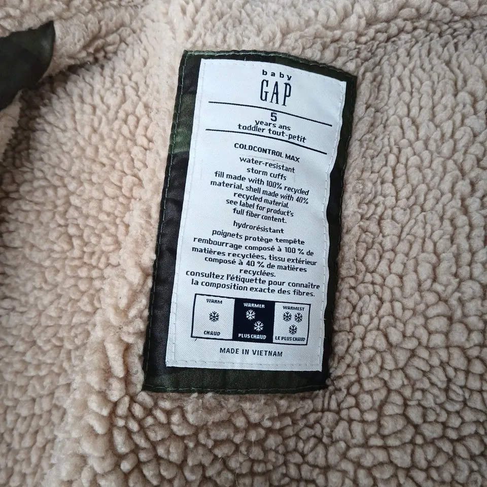 BABY GAP COLDCONTROL MAX COAT IN CAMO GREEN - 5 YEARS