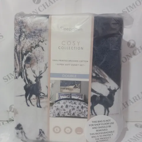 SLEEPDOWN COSY COLLECTION PRINTED BRUSHED COTTON SUPER SOFT DUVET SET - DOUBLE