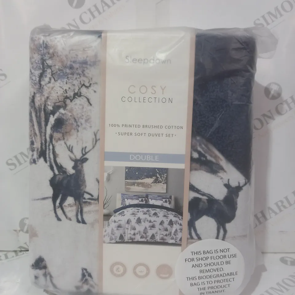 SLEEPDOWN COSY COLLECTION PRINTED BRUSHED COTTON SUPER SOFT DUVET SET - DOUBLE