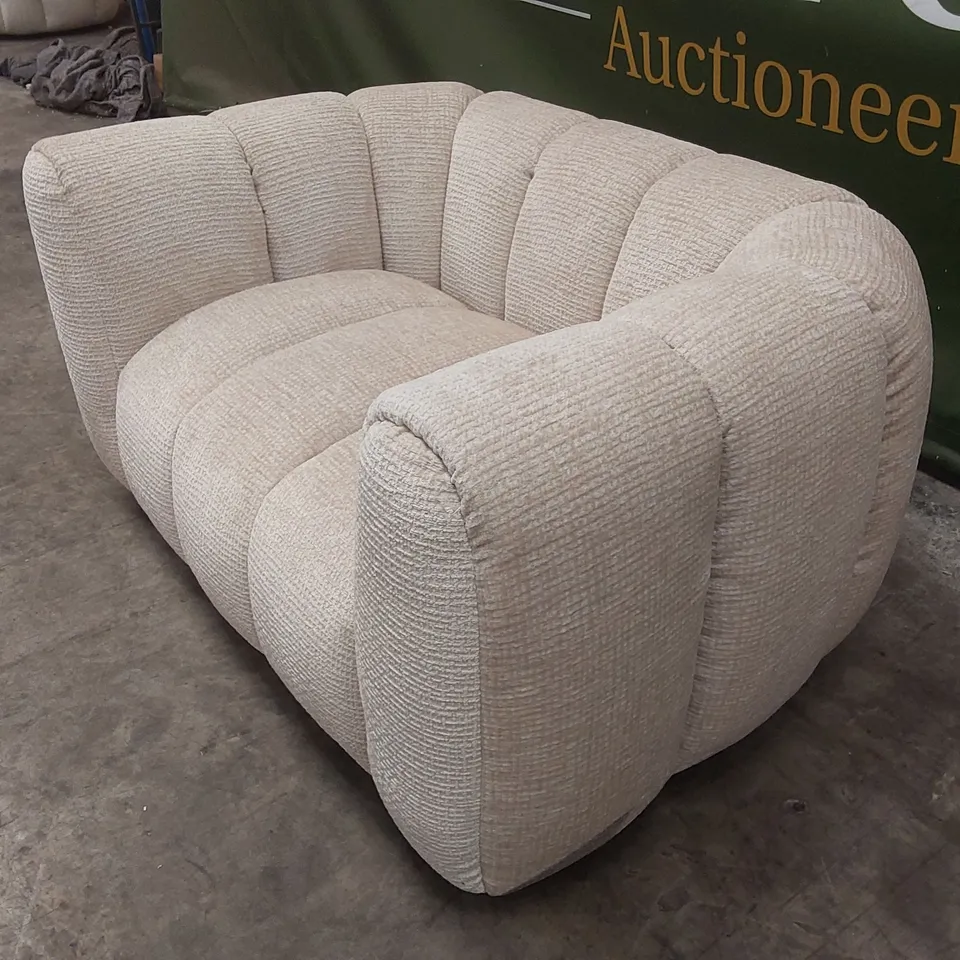 QUALITY DESIGNER BELLE SNUGGLER CHAIR IN GLAM BLOCK FABRIC - NATURAL