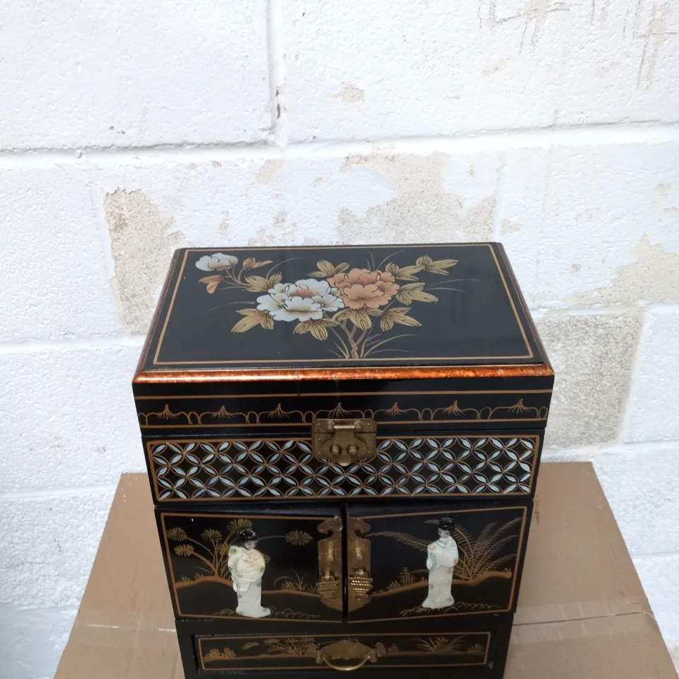 JAPANESE STYLE WOODEN JEWELLERY CABINET WITH MIRROR