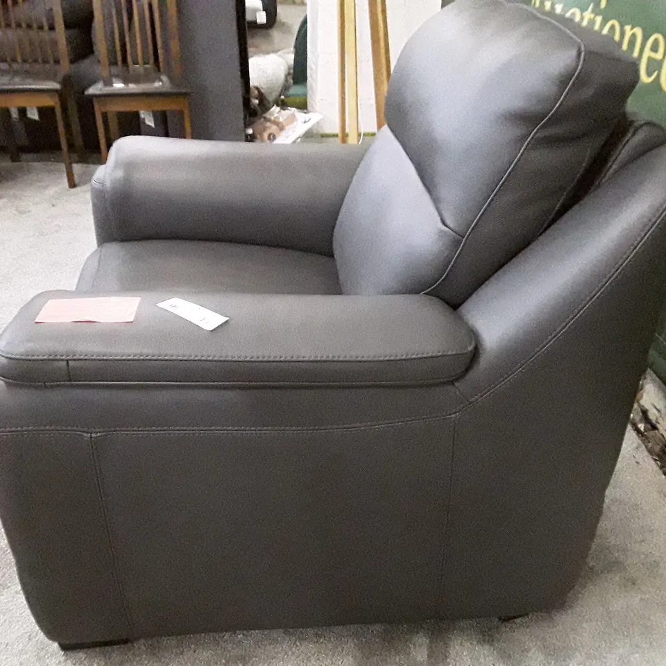 QUALITY ITALIAN DESIGNER PARMA NEW ARMCHAIR - DARK GREY LEATHER 