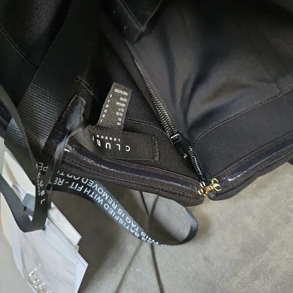 CLUB L LONDON ROBIN BLACK EMBELLISHED STRAPLESS CORSET MAXI DRESS – UK 8