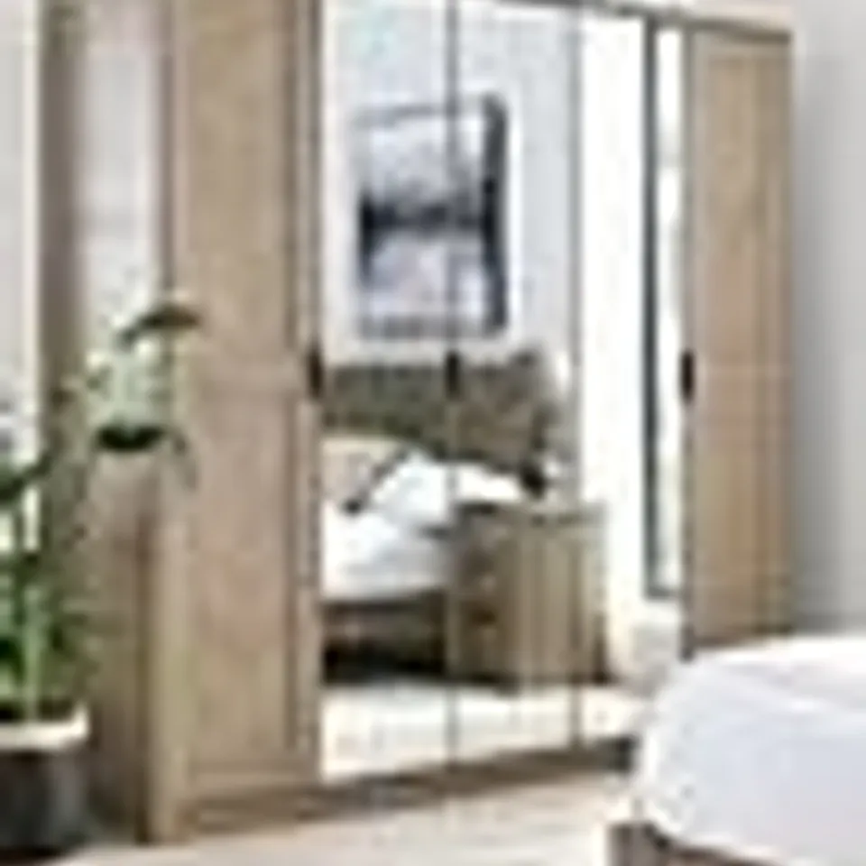 BOXED CHEVRY 5-DOOR MIRRORED WARDROBE IN DARK OAK - 3 BOXES
