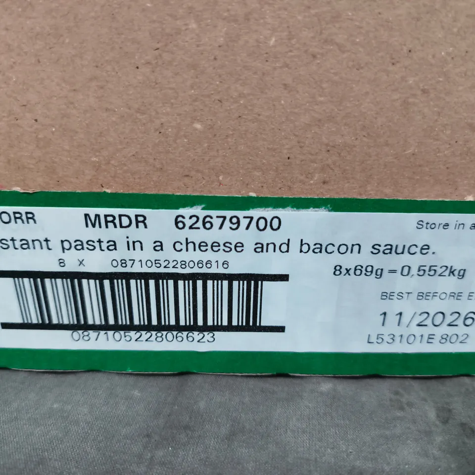 KNORR INSTANT PASTA IN CHEESE & BACON SAUCE – 8 X 69G MULTIPACK (BEST BEFORE 11/2026)
