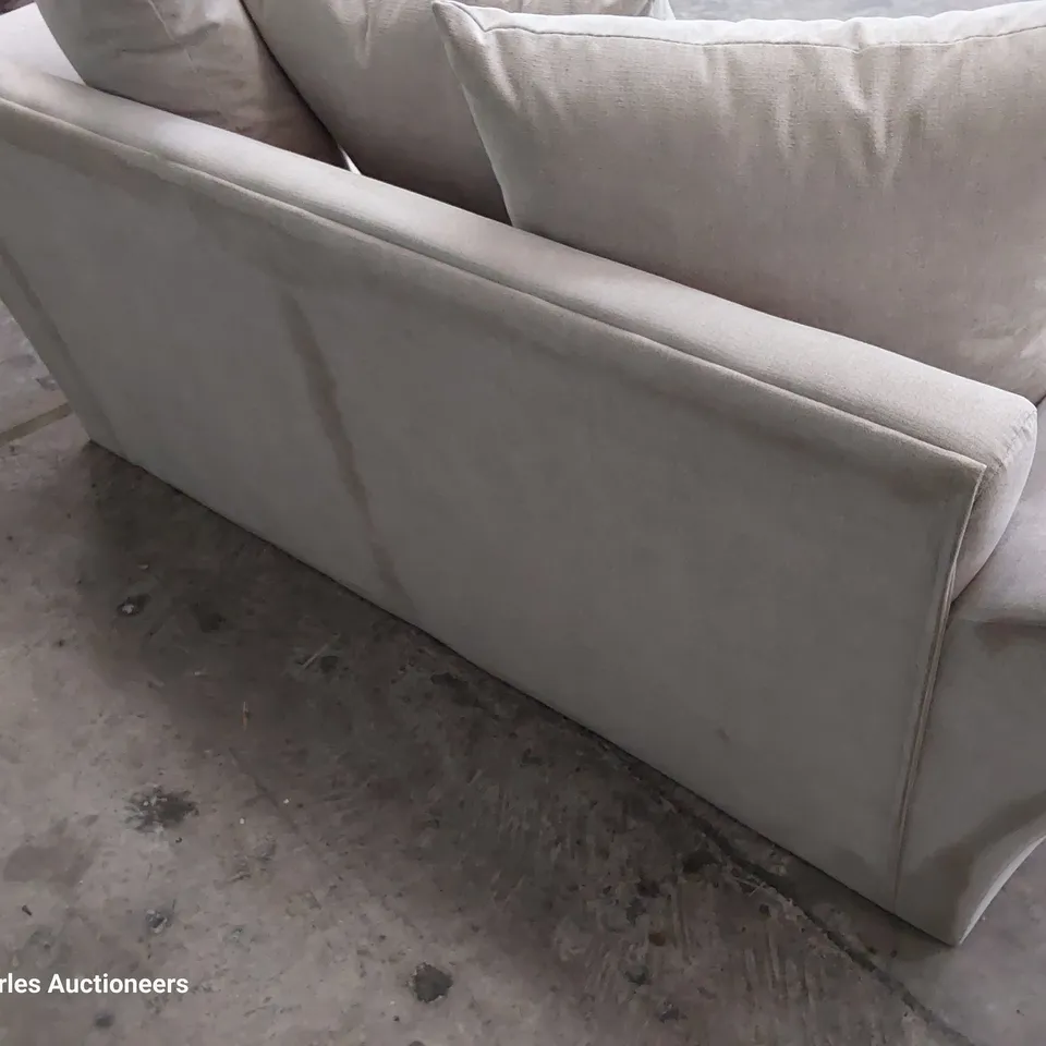 DESIGNER TWO SEATER SOFA WITH SCATTER CUSHIONS NATURAL FABRIC 