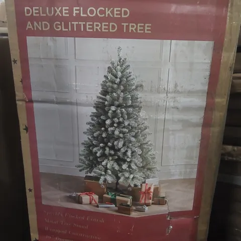 BOXED 6FT TALL DELUXE FLOCKED AND GLITTERED ARTIFICIAL CHRISTMAS TREE