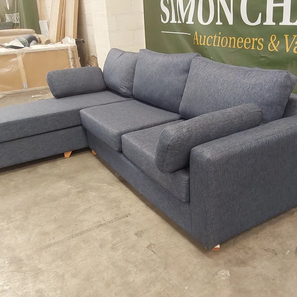 QUALITY DESIGNER CORNER CHAISE SOFA BED - BLUE FABRIC