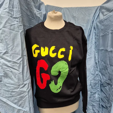 GUCCI BLACK SWEATSHIRT WITH MULTICOLOUR LOGO - CREW NECK SIZE L
