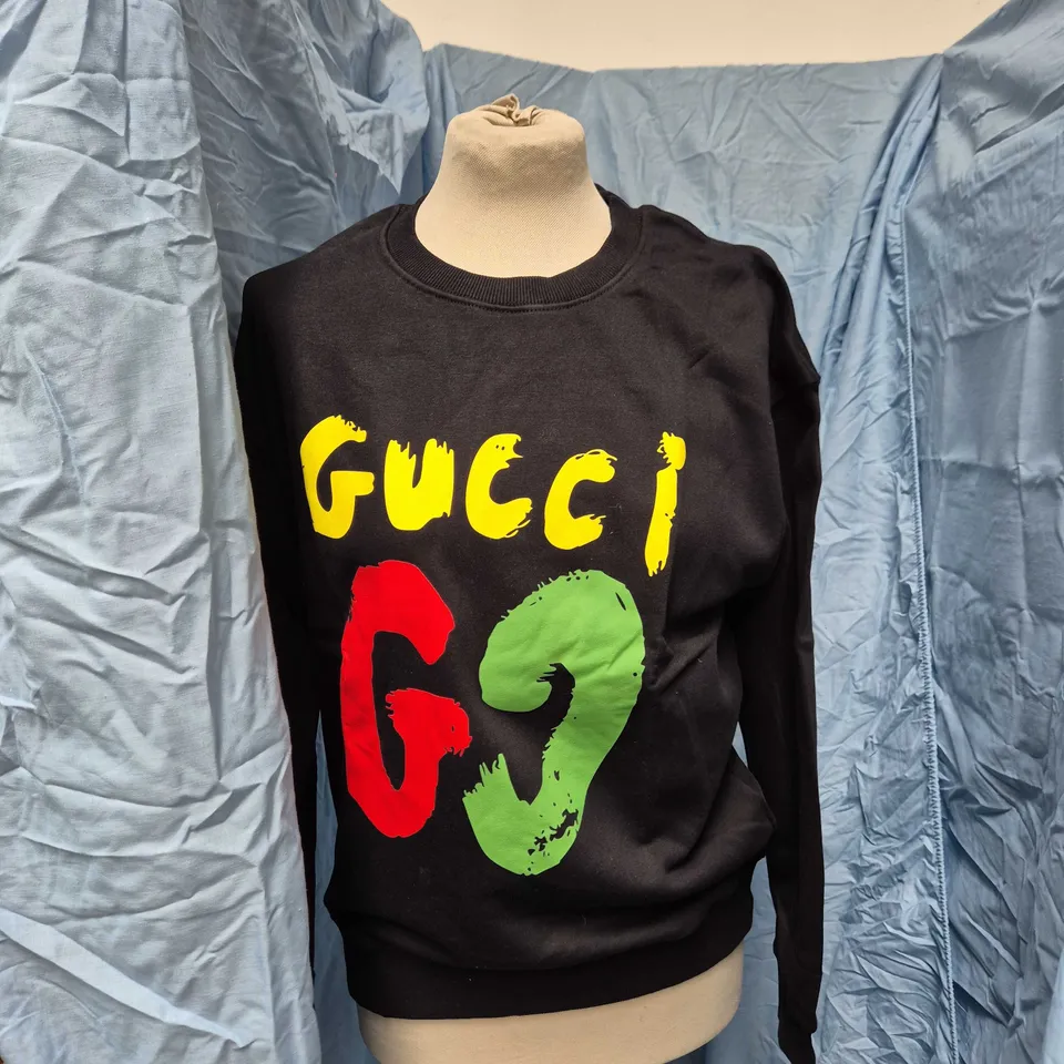 GUCCI BLACK SWEATSHIRT WITH MULTICOLOUR LOGO - CREW NECK SIZE L