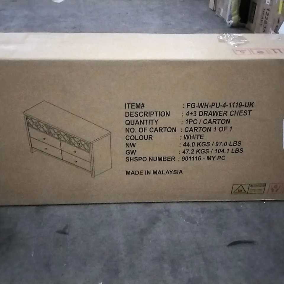 BOXED IRIS 7 DRAWER CHEST OF DRAWERS WHITE (1 BOX)