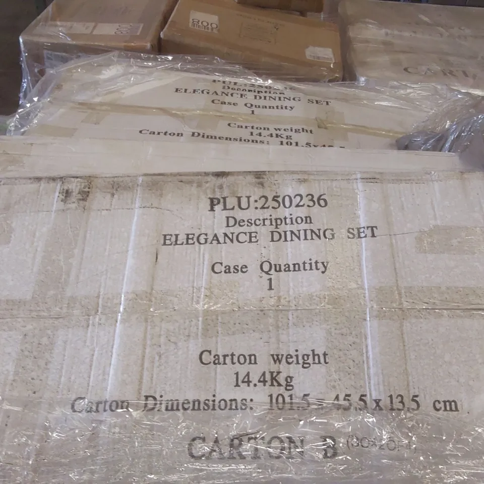 PALLET CONTAINING A LARGE QUANTITY OF DINING SET PARTS 