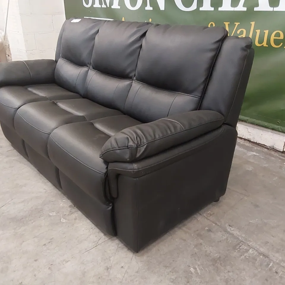 QUALITY DESIGNER FAUX LEATHER 3 SEATER SOFA - BLACK