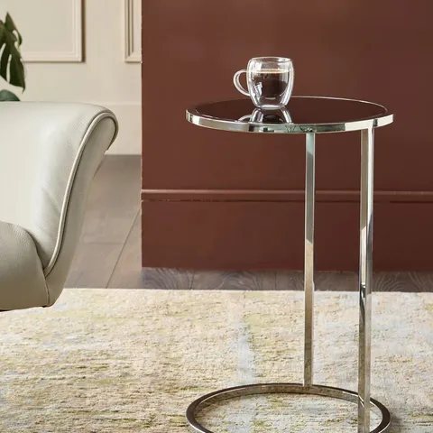BOXED THEA SMOKED MIRROR AND STAINLESS STEEL TRAY TABLE