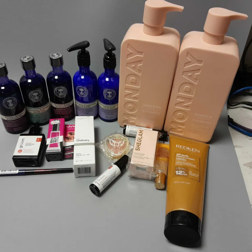 LOT OF BEAUTY ITEMS TO INCLUDE MONDAY SHAMPOO, ETC