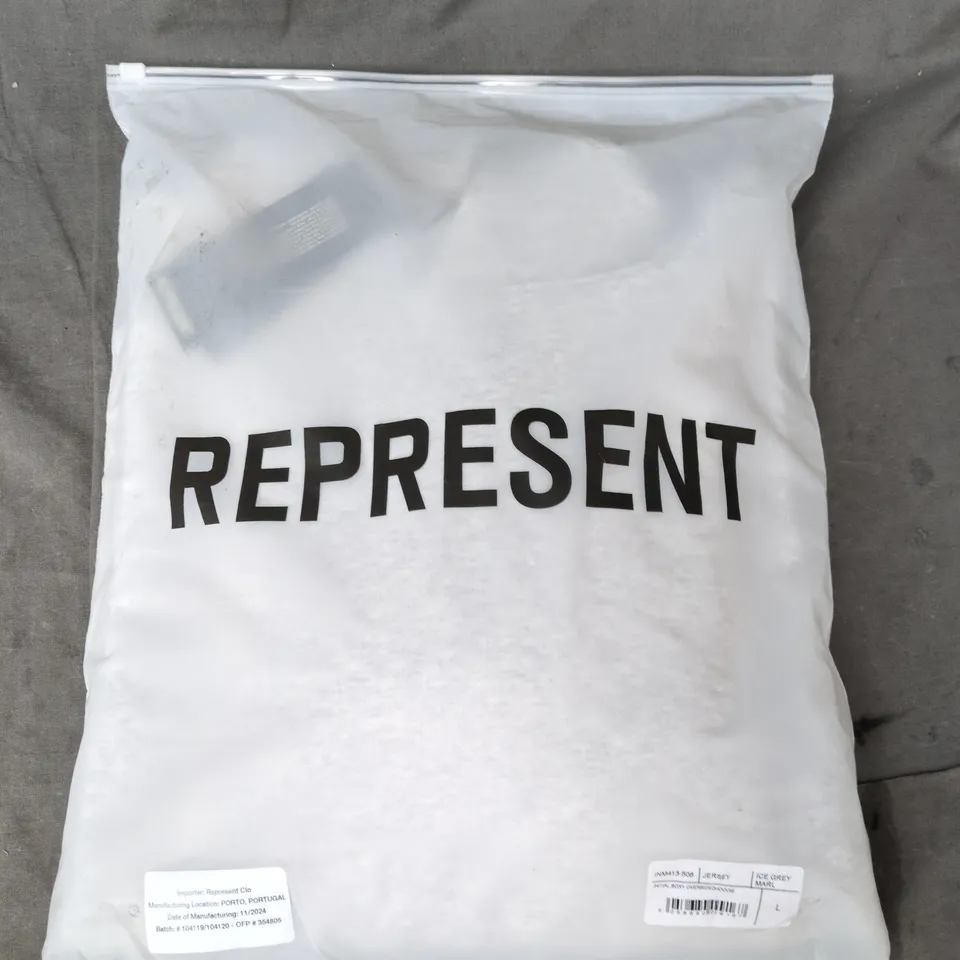 BAGGED REPRESENT INITIAL BOXY OVERSIZED HOODIE IN ICE GREY SIZE LARGE