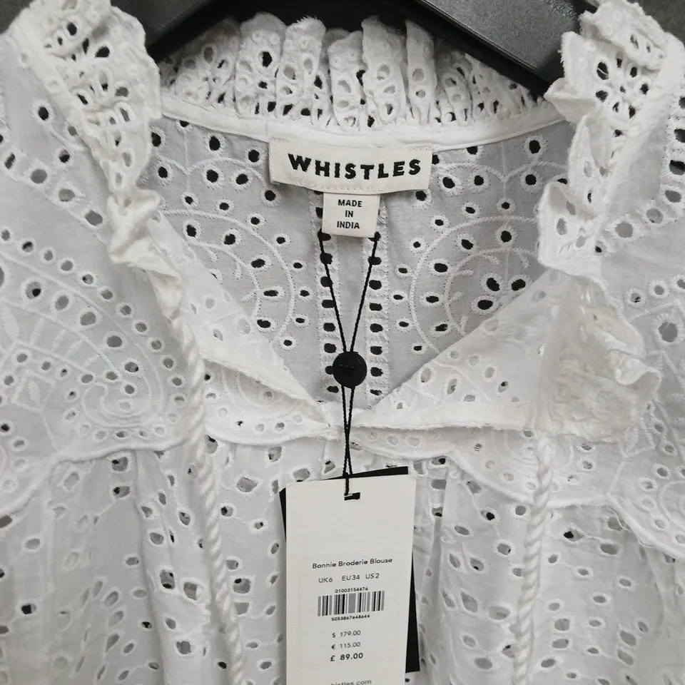 WHISTLES BONNIE BRODERIE BLOUSE – WHITE, UK 6 (EU 34, US 2)
