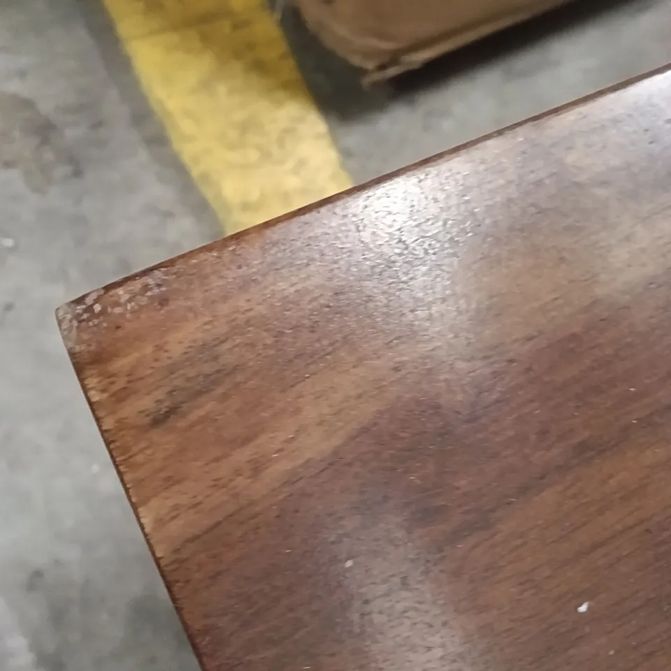 BROWN TABLE - DAMAGED CORNERS - CHIPS / SCRATCHES - SLANTED