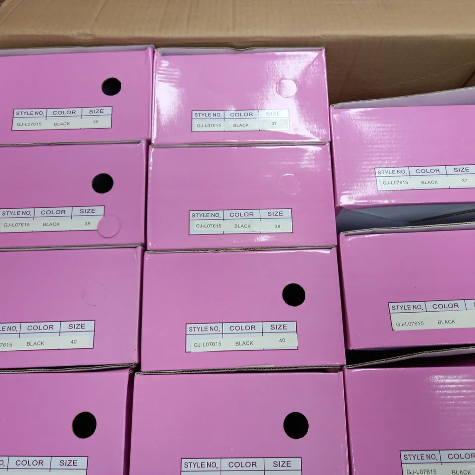 APPROXIMATELY 11 BOXED PAIRS OF APPLE FOOTWEAR BLOCK HEEL SANDALS IN BLACK VARIOUS SIZES TO INCLUDE SIZES 37, 38, 39