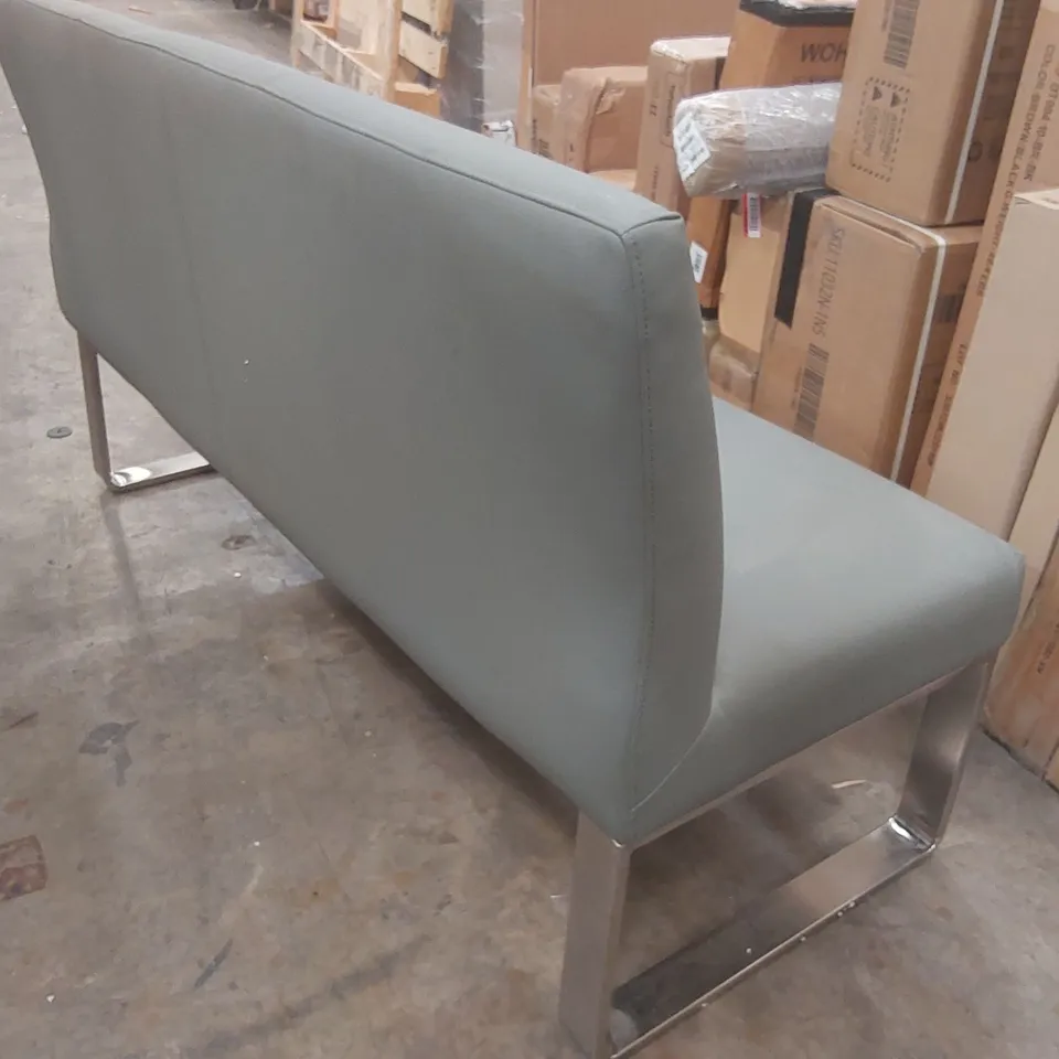 DANETTI LOOP 3 SEATER GREY FAUX LEATHER & STAINLESS STEEL DINING BENCH WITH BACKREST