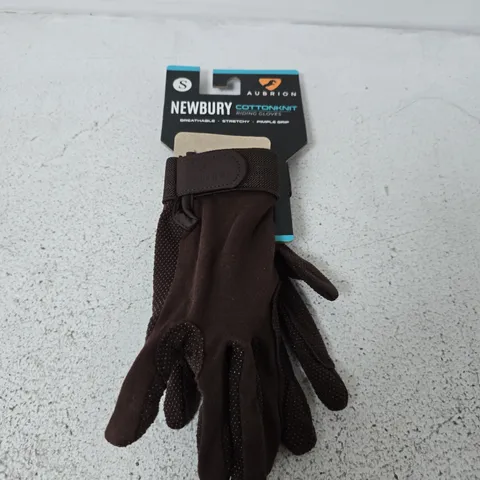 AUBRION NEWBURY COTTONKNIT RIDING GLOVES – BROWN, SIZE SMALL