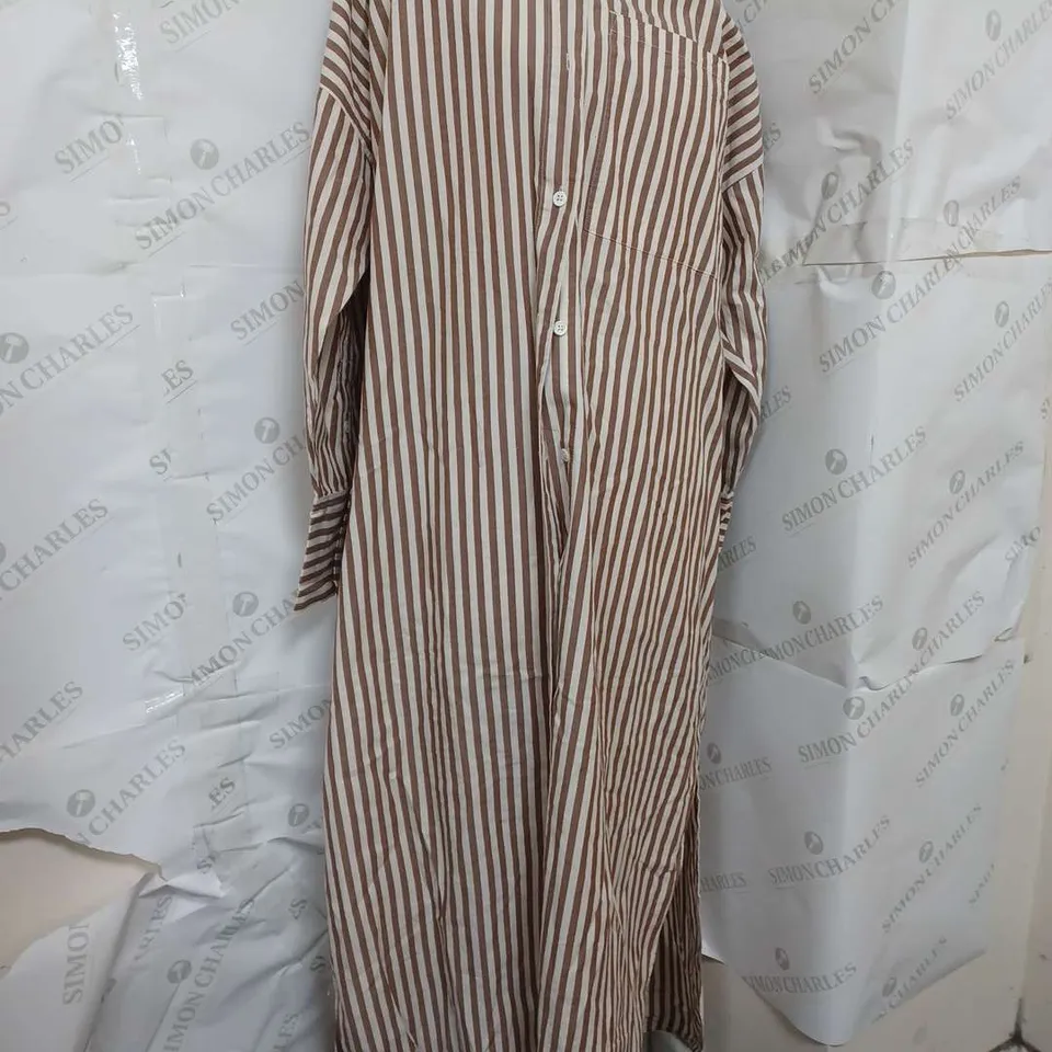 SAHRA MAXI STRIPE SHIRT DRESS IN BROWN/WHITE - SIZE 16