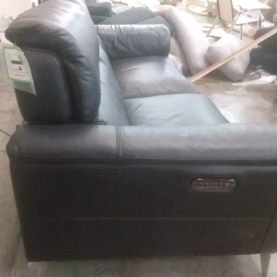 QUALITY DESIGNER ILLINOIS 3 SEATER DOUBLE POWER RECLINER SOFA WITH DOUBLE POWER HEADREST - BLACK LEATHER