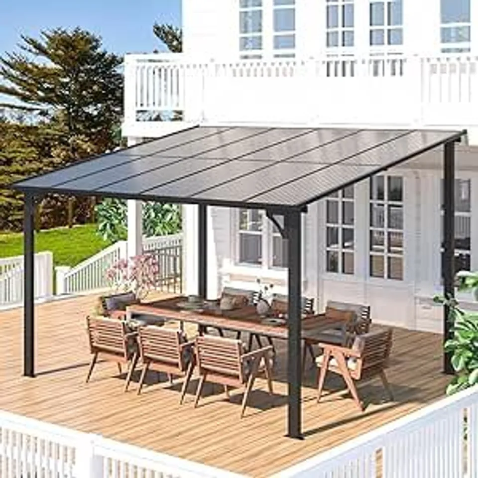 BOXED U-MAX WALL GAZEBO 12’ X 10’, HARD TOP GAZEBOS PERGOLA ON CLEARANCE, OUTDOOR PATIO LEAN TO GAZEBO 10X12 CANOPY AWNINGS FOR DECK, PORCH, BACKYARD (2 BOXES)