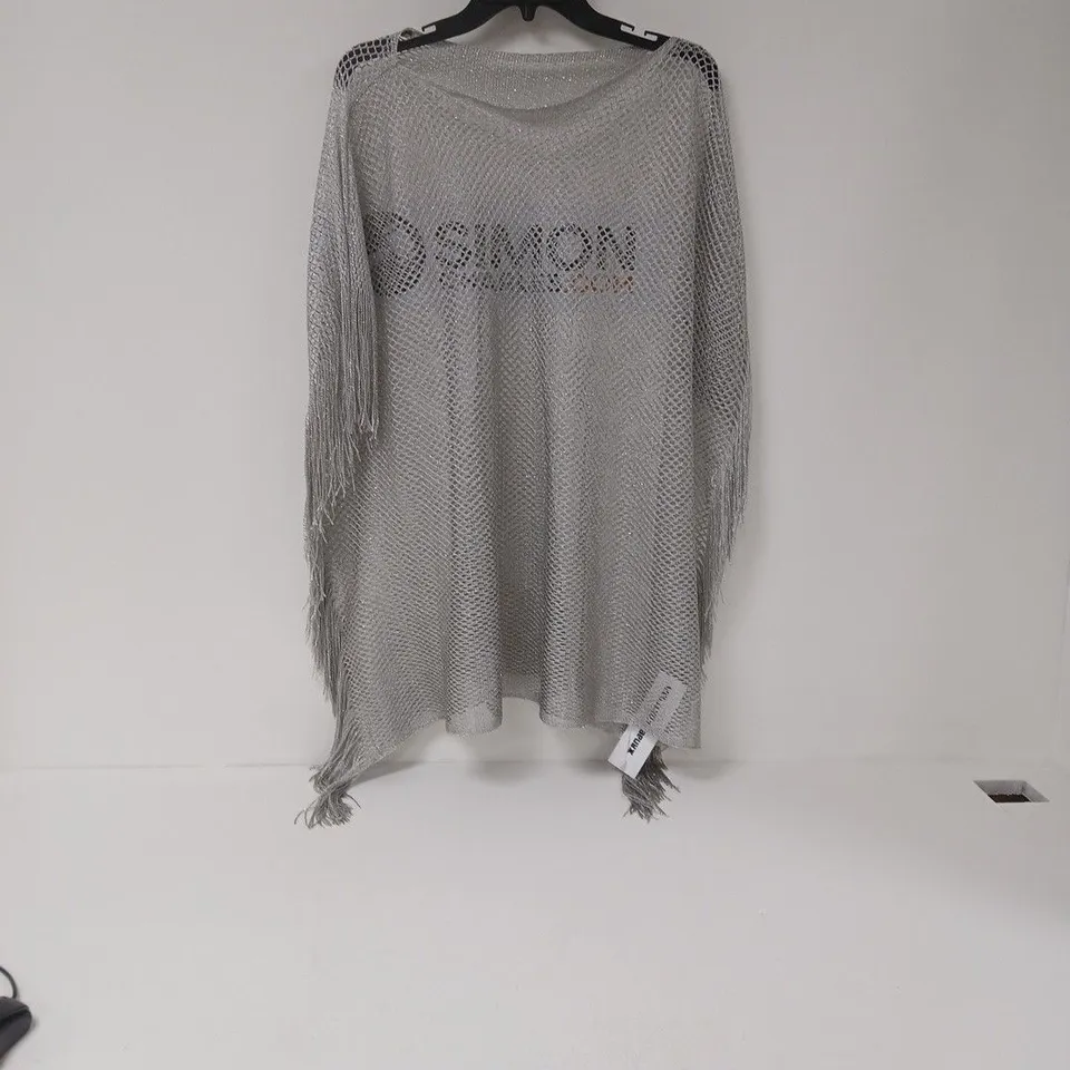 XANDER KOSTROMA SILVER MESH SHAWL WITH FRINGE HEM – GREY