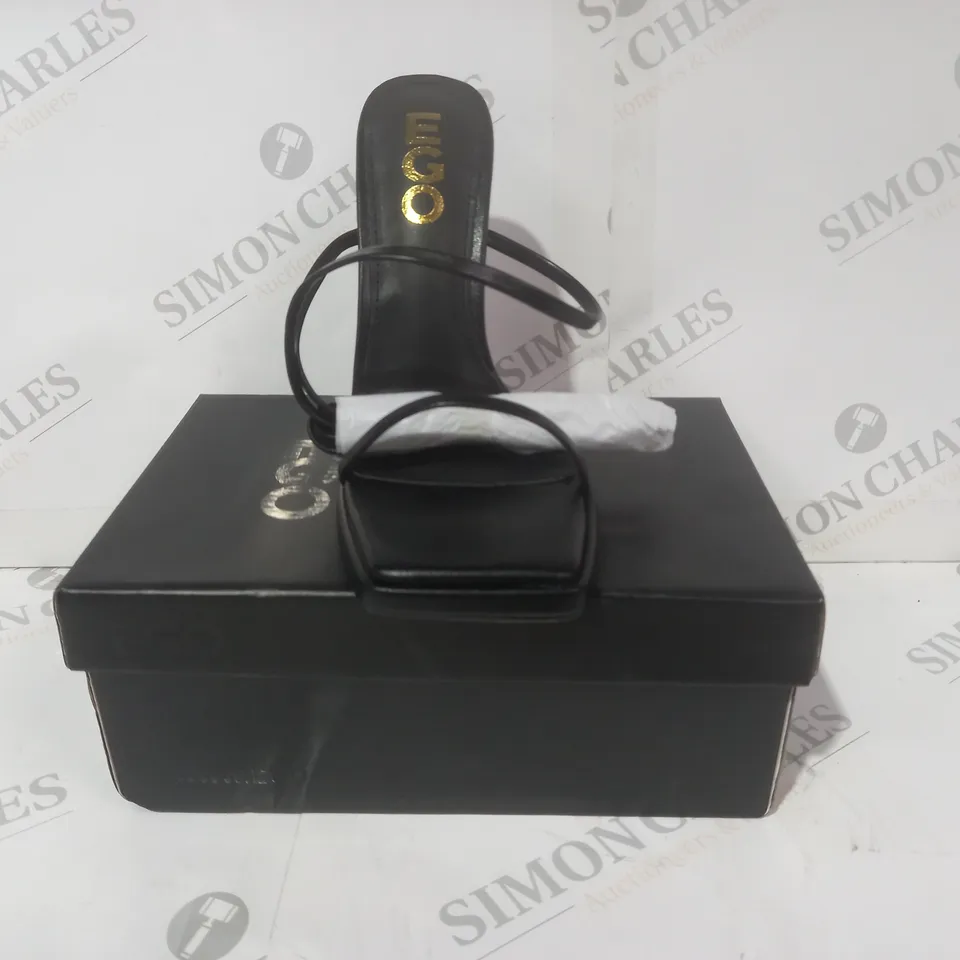 BOXED PAIR OF EGO SUPERLIT OPEN SQUARE TOE HIGH HEELED SHOES IN BLACK UK SIZE 4