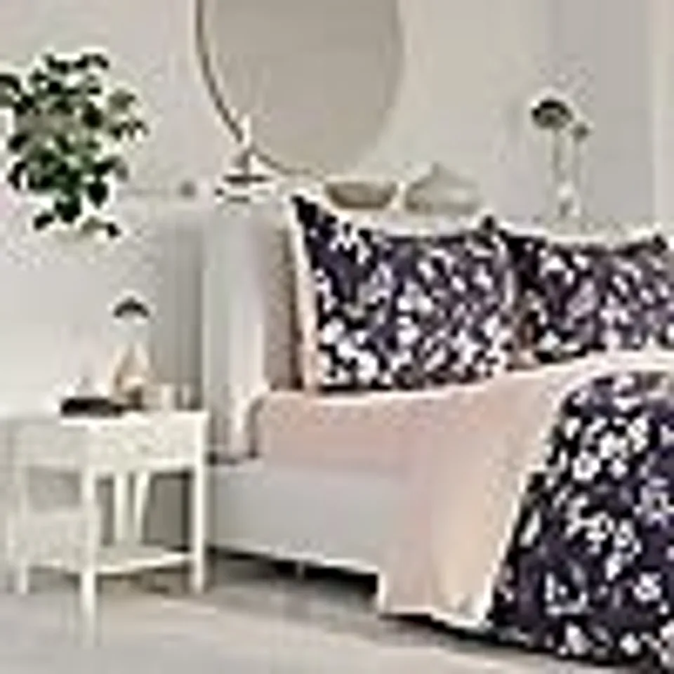 COZEE HOME VELVETSOFT REVERSIBLE FLORAL STRIPE DUVET SET IN NAVY DOUBLE