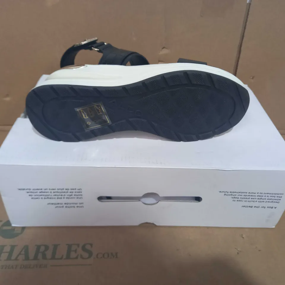 BOXED PAIR OF ALDO WEDGE SANDALS IN BLACK UK SIZE 3