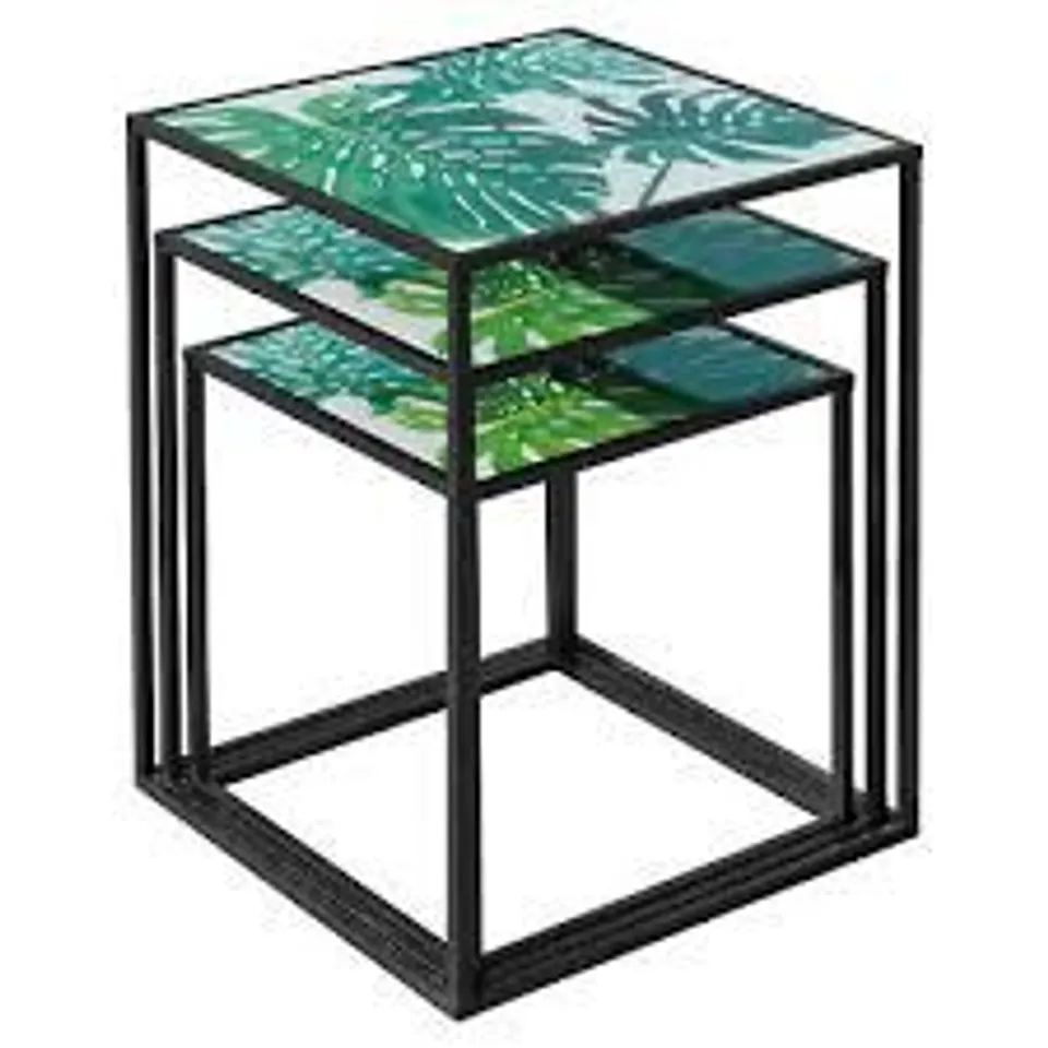 BRAND NEW BOXED HOMESDIRECT365 GREEN LEAF TOP NEST OF 3 TABLES 