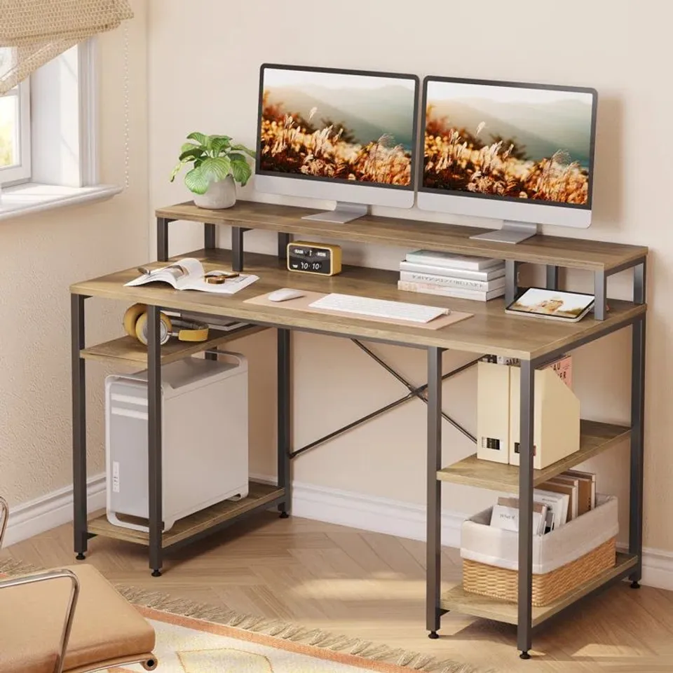 BOXED KINSLEE 55" COMPUTER DESK WITH MONITOR STAND 