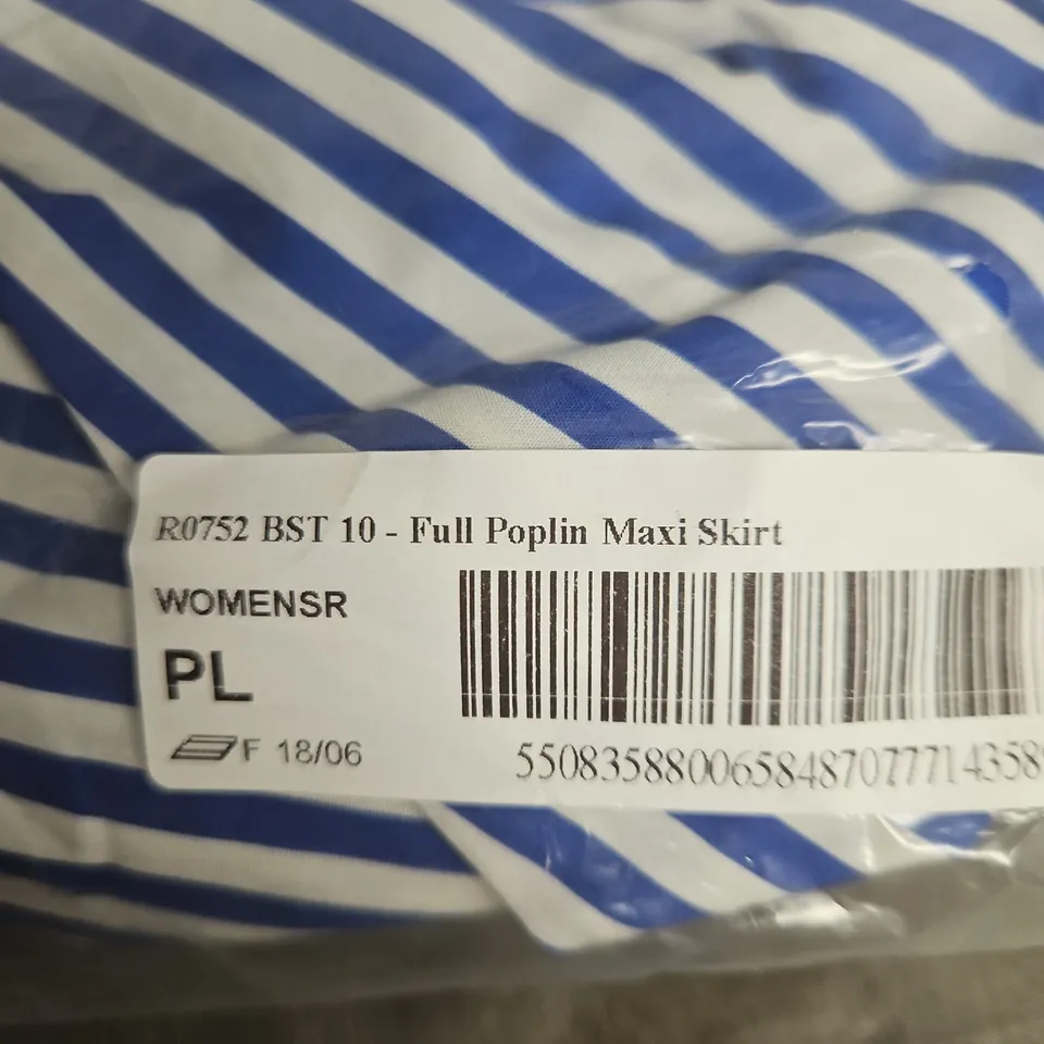 BODEN FULL POPLIN MAXI SKIRT – WOMEN'S, BLUE & WHITE STRIPE