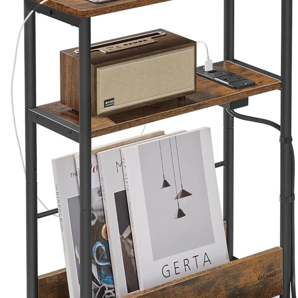 BOXED VASAGLE SLIM SIDE TABLE WITH CHARGING STATION