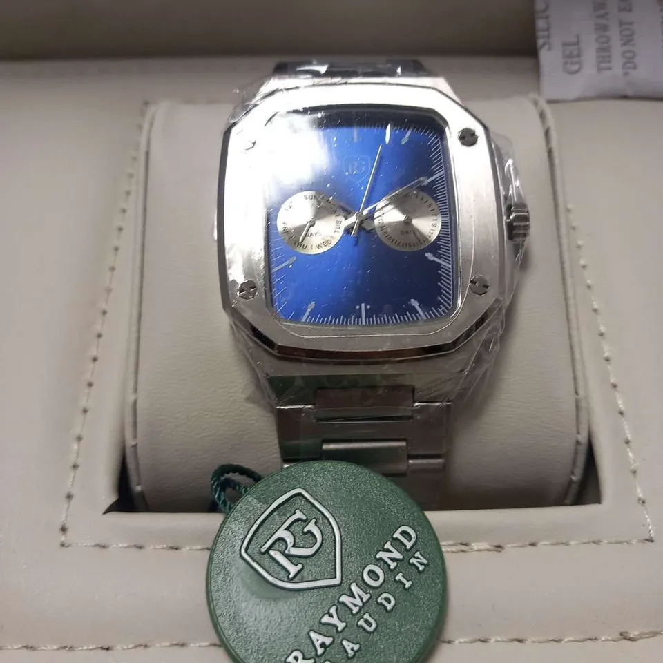 MENS RAYMOND GAUDIN WATCH – MULTI FUNCTION DIAL – STAINLESS CASE & STRAP – 5ATM WATER RESISTANT - WOODEN GIFT BOX – EST £980