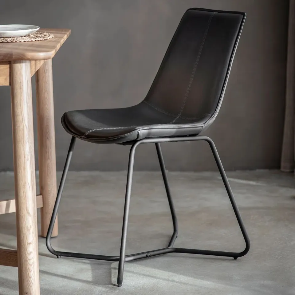 BOXED CARNOT 46.5CM H UPHOLSTERED SIDE CHAIRS -BLACK- SET OF 2 