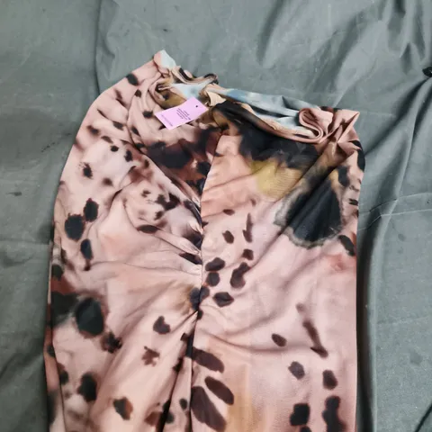 PRETTYLITTLETHING PINK PRINTED NECK DETAIL MINI DRESS UK 16