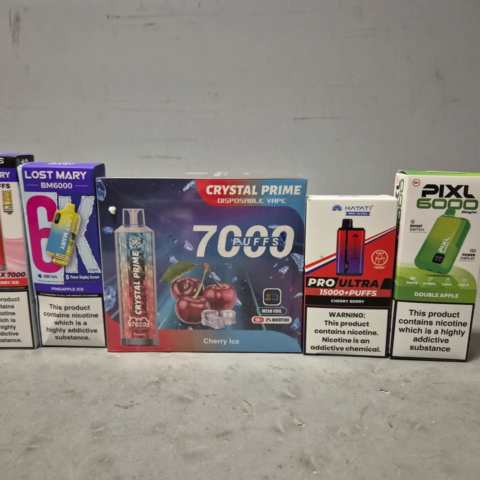APPROXIMATELY 20 ASSORTED E-CIGARETTE PRODUCTS TO INCLUDE - PIXL 6000 , HAYATI , LOST MARY ETC