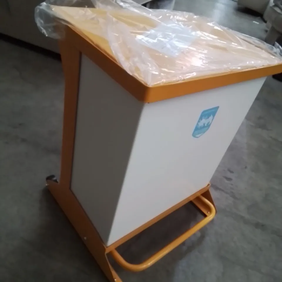 TWO WYBONE METAL PEDAL BINS ORANGE/WHITE