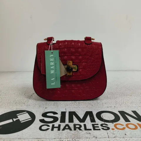 LA MAREY LEATHER HANDBAG – RED CROCODILE-EMBOSSED LEATHER, GOLD-TONE HARDWARE