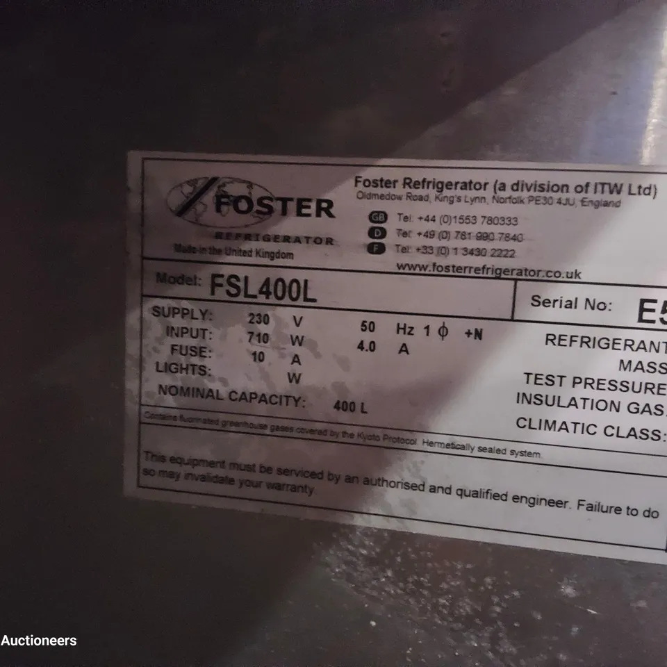 FOSTER TALL COMMERCIAL FRIDGE FSL 400L 