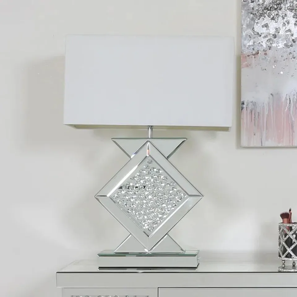 BOXED ESME LUXURY TABLE LAMPS, 68.5cm BEDSIDE BUFFET LAMP WITH MIRRORED BASE AND FAUX SILK SHADE (1 BOX)