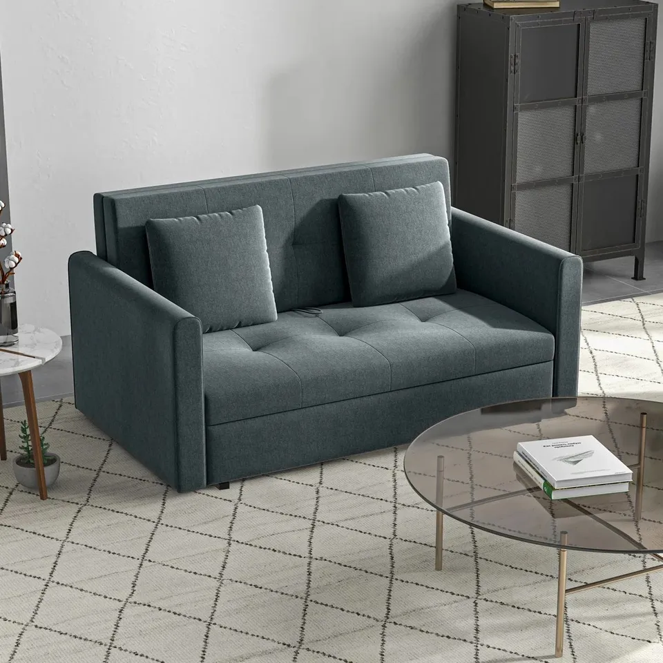 BOXED 17 STORIES MIKIYAS 2 SEATER UPHOLSTERED SOFA BED - DARK GREY COTTON BLEND (3 BOXES)
