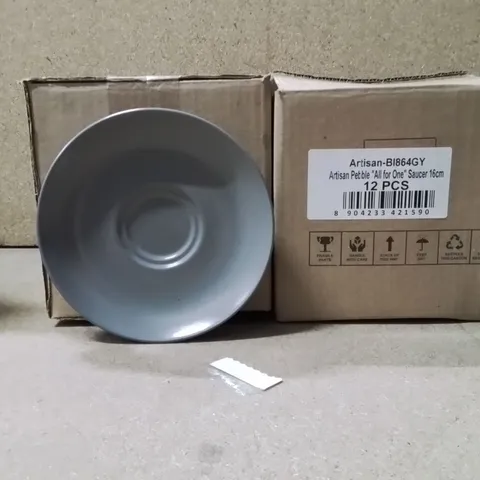 BOXED ARTISAN PEBBLE ALL FOR ONE SAUCER GREY APPROXIMATELY 12
