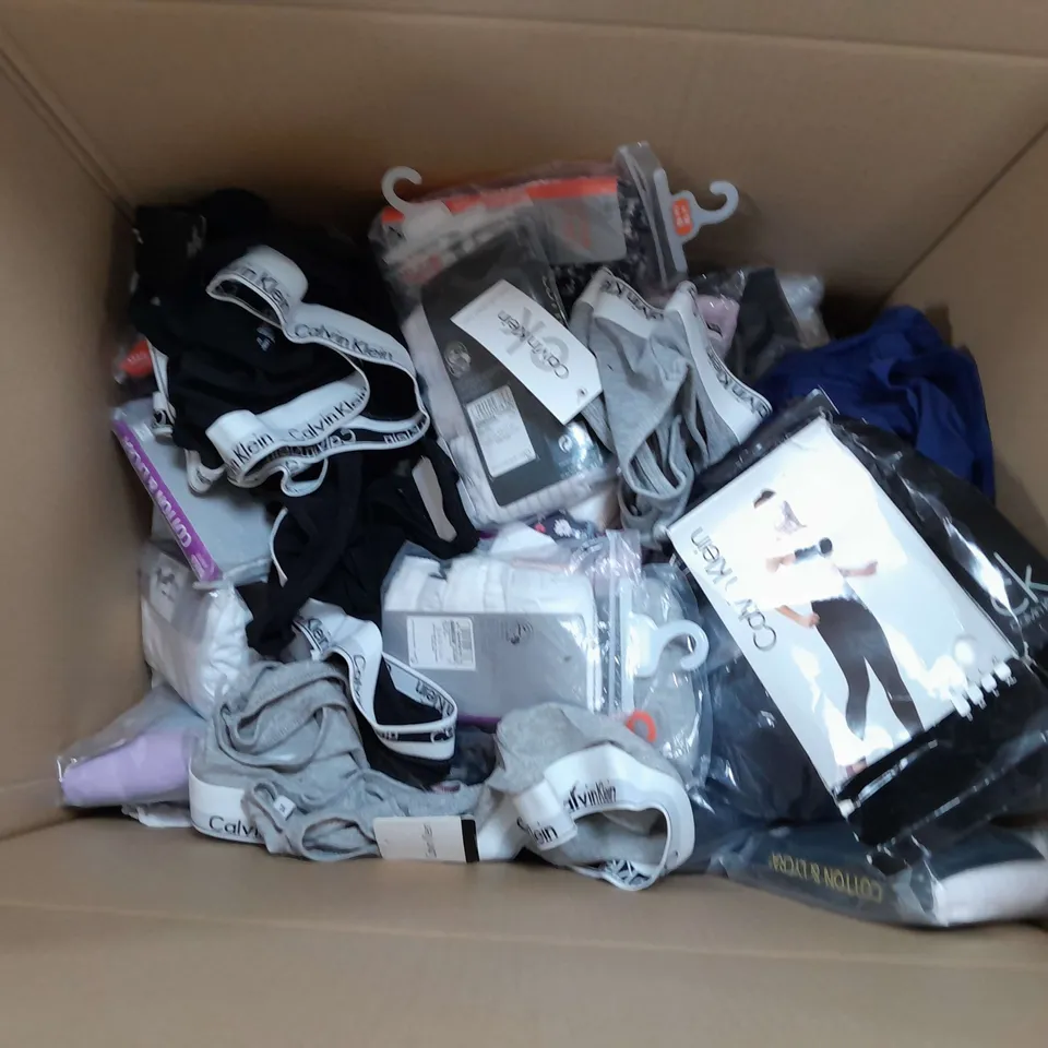 APPROXIMATELY 25 ASSORTED CLOTHING ITEMS TO INCLUDE PANTS, BOXERS, SPORT BRAS, ETC