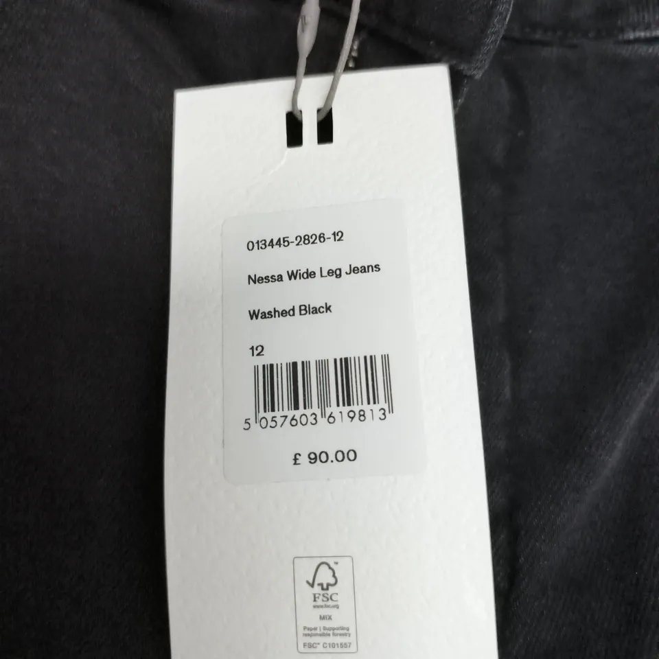 HUSH NESSA WIDE LEG JEANS – WASHED BLACK, UK SIZE 12