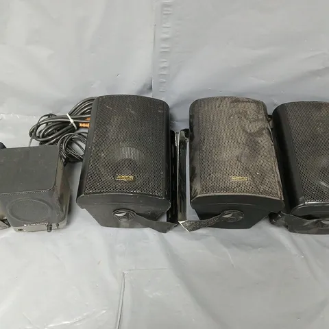 5 ASSORTED UNBOXED SPEAKERS IN BLACK TO INCLUDE ARISTON, AND ALTEC LANSING 